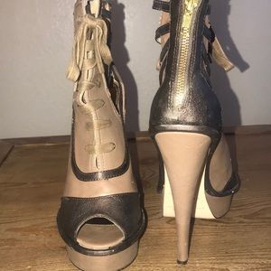 Taupe and brown stilettos.